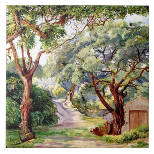 Botanische Kunst: Korkbäume in Cintra bei Lissabon Fliese (Vorderseite)