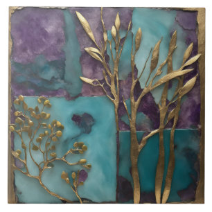 Botanische Kunst mit Juwel in goldenem Zweig Fliese