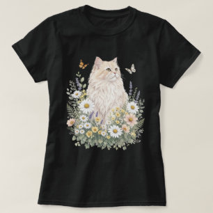 Botanische Kunst mit Wildblumen und Creme-Katze T-Shirt