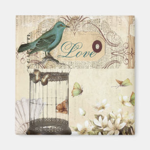 botanische Kunst Vogelkäfig modern vintage französ Magnet