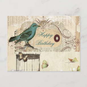 botanische Kunst Vogelkäfig modern vintage französ Postkarte