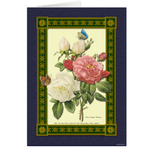 Botanische Kunstkarte Weiß und Rote Rosen