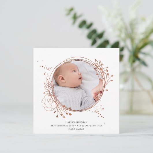 Botanische Kupfer Rose Gold Foto Rahmen Birne Ankündigung (Stehend Vorderseite)