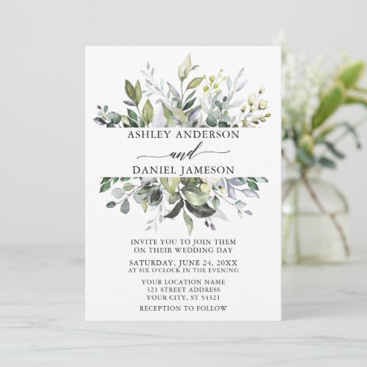 Botanische Landschaft Hochzeit Wasserfarbe Elegant Einladung (Stehend Vorderseite)