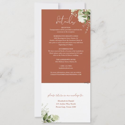 Botanische Landschaft Terrakotta Einladung (Rückseite)