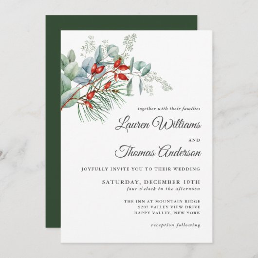 Botanische Landschaft und Berries Hochzeit Einladung (Vorne/Hinten)