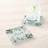 Botanische Landschaft Wasserfarbe Ivy Ferns Sage Glasuntersetzer (Schrägansicht)