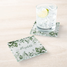 Botanische Landschaft Wasserfarbe Ivy Ferns Sage Glasuntersetzer