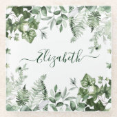 Botanische Landschaft Wasserfarbe Ivy Ferns Sage Glasuntersetzer (Vorderseite)