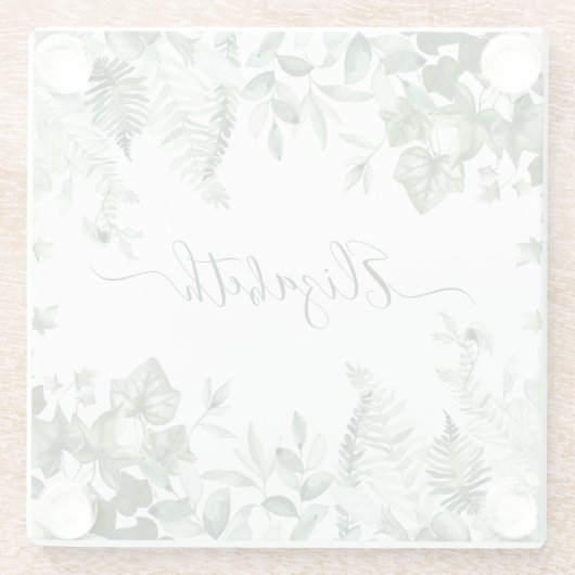 Botanische Landschaft Wasserfarbe Ivy Ferns Sage Glasuntersetzer (Rückseite)