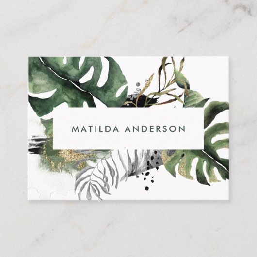 Botanische Laub- und Golddetails des Aquarells Visitenkarte (Vorderseite)