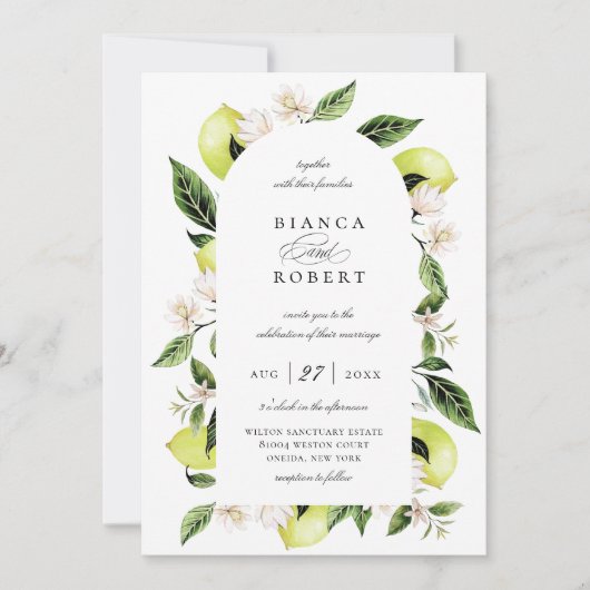 Botanische Lemon Arch Frame Wedding Einladung (Vorderseite)
