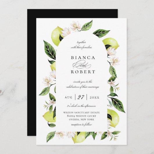 Botanische Lemon Arch Frame Wedding Einladung (Vorne/Hinten)