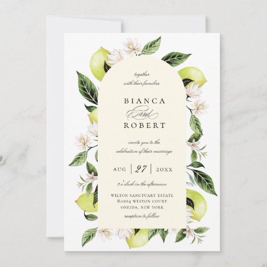 Botanische Lemon Arch Frame Wedding Einladung (Vorderseite)
