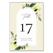 Botanische Lemon Arch Frame Wedding Tischnummer (Rückseite)