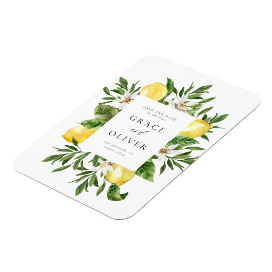 Botanische Lemon-Blüten-Rahmen Save the Date Magnet (Linke Seite)