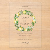 Botanische Lemon und Grüne Sommerreath-Hochzeit Acryleinladungen (Vorderseite)