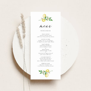 Botanische Lemon- und Grünwetterhochzeit Menükarte