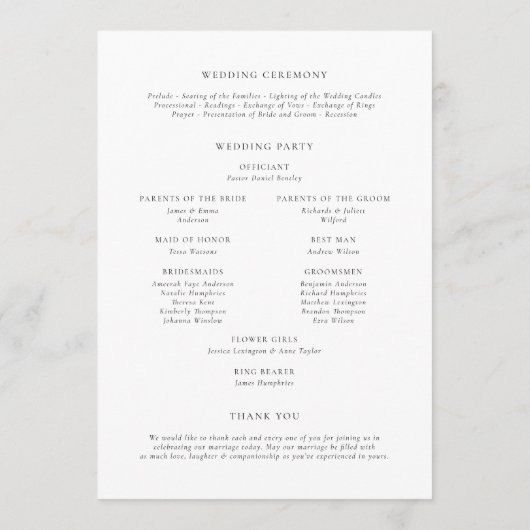 Botanische Lemon- und Grünwüstenhochzeit Programm (Rückseite)