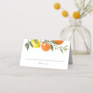 Botanische Lemon- und Orange-Garland-Sommerhochzei Platzkarte