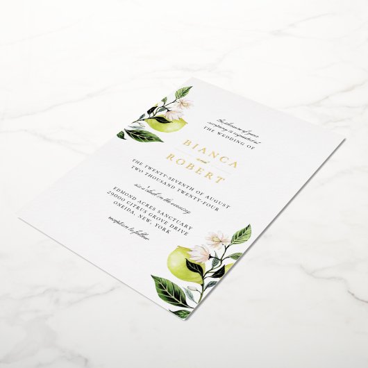 Botanische Lemons Hochzeit Folieneinladung (Gedreht)