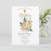 Botanische Lemons mit edlem Gold Cross Wassercolor Einladung (Stehend Vorderseite)