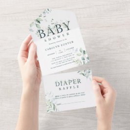 Botanische Letter Boy Baby-Dusche | Windelrumpf All In One Einladung
