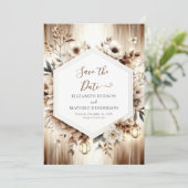 Botanische Lichter Rustikale Hochzeit Save The Date (Stehend Vorderseite)
