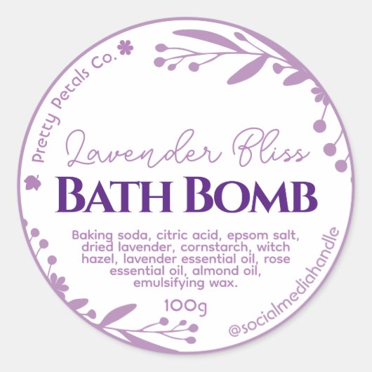 Botanische Lila Blumenlavender Bath Bomb Labels Runder Aufkleber (Vorderseite)