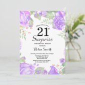 Botanische Lila Blumenüberraschung 21. Geburtstag Einladung (Stehend Vorderseite)