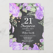 Botanische Lila Blumenüberraschung 21. Geburtstag Einladung (Vorne/Hinten)
