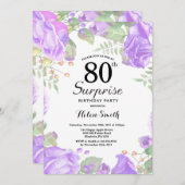 Botanische Lila Blumenüberraschung 80. Geburtstag Einladung (Vorne/Hinten)