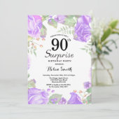 Botanische Lila Blumenüberraschung 90. Geburtstag Einladung (Stehend Vorderseite)