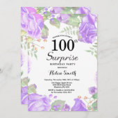 Botanische Lila Blumenüberraschung am 100. Geburts Einladung (Vorne/Hinten)