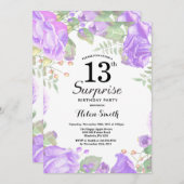 Botanische Lila Blumenüberraschung am 13. Geburtst Einladung (Vorne/Hinten)