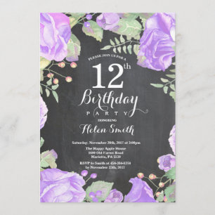 Botanische Lila Blüte 12. Geburtstag Einladung