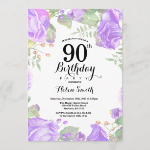 Botanische Lila Blüte 90. Geburtstag Einladung