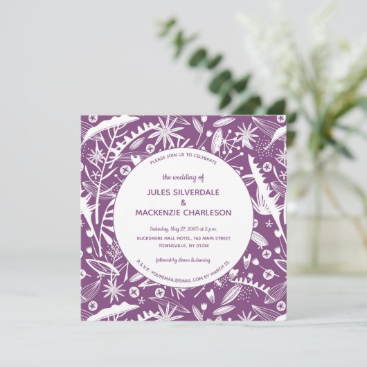 Botanische Lila Foliage Einladung (Stehend Vorderseite)