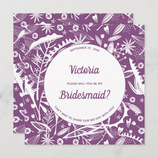 Botanische Lila Folien werden meine Bridesmaid sei Einladung (Vorne/Hinten)
