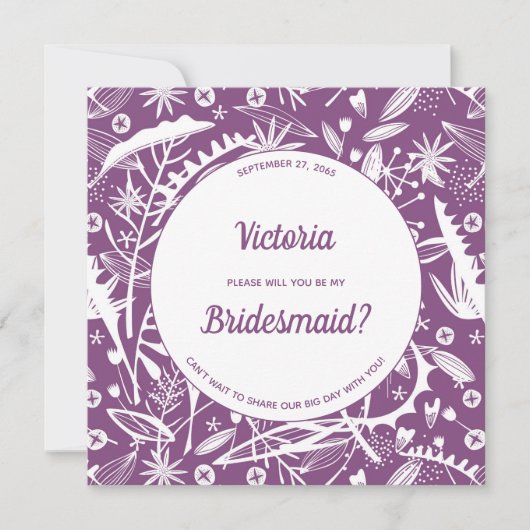 Botanische Lila Folien werden meine Bridesmaid sei Einladung (Vorderseite)