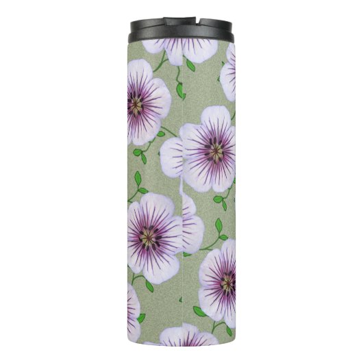 Botanische lila Garten-Blume irgendein Name Thermosbecher (Rückseite)