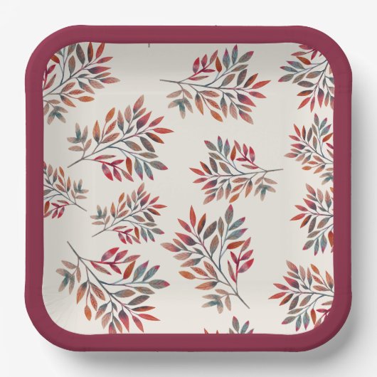 Botanische Lila Herbstlaube Elfenbein individuell  Pappteller (Vorderseite)