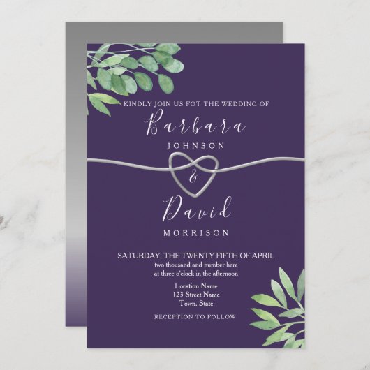 Botanische Lila Hochzeit Einladung (Vorne/Hinten)