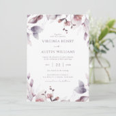 Botanische Lila Hochzeit Einladung (Stehend Vorderseite)