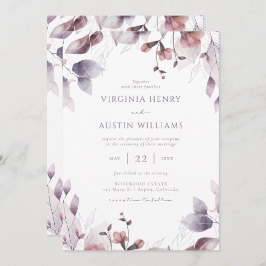 Botanische Lila Hochzeit Einladung (Vorne/Hinten)