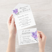 Botanische Lila Hochzeit mit Flora und Fauna All In One Einladung (Abreißen)