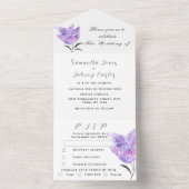 Botanische Lila Hochzeit mit Flora und Fauna All In One Einladung (Innen Boden)