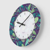Botanische Lila und grüne Blätter Nahtloses Muster Große Wanduhr (Winkel)