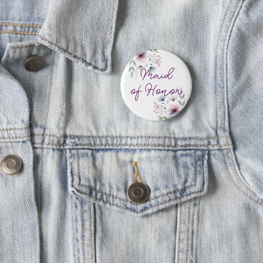 Botanische Lila und grüne Trauzeugin Button (Beispiel)