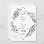 Botanische Linie Art Boho Foto QR Code Hochzeit Einladung (Vorderseite)